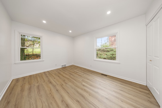 spare room with light wood-type flooring and a wealth of natural light