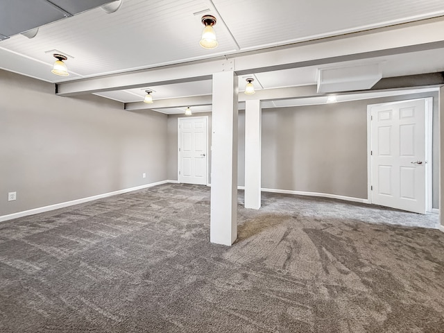 finished basement with carpet floors and baseboards