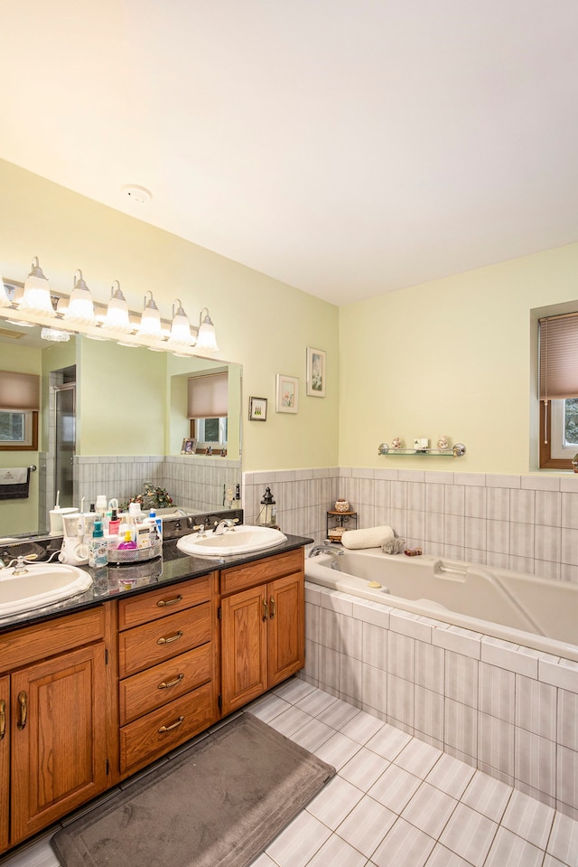 bathroom featuring vanity and tile patterned flooring