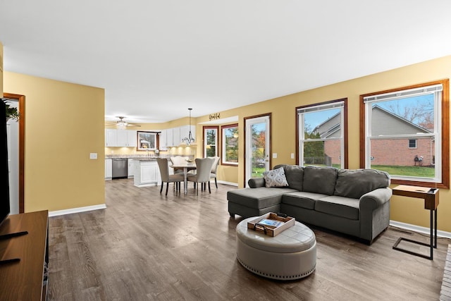 living room featuring light wood-type flooring