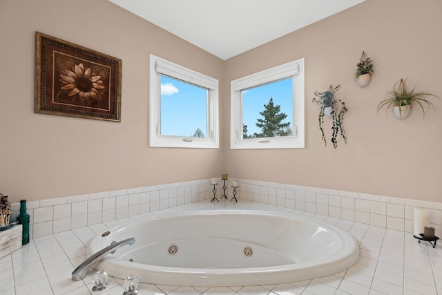 bathroom featuring a relaxing tiled tub