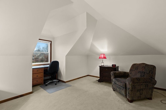 home office with light carpet