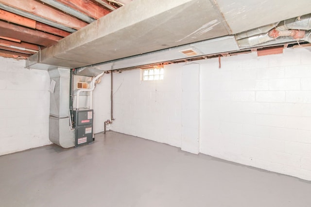 basement with heating unit