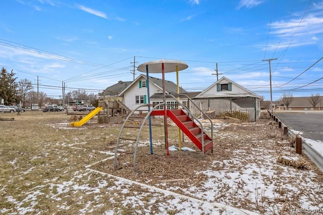 view of snow covered playground