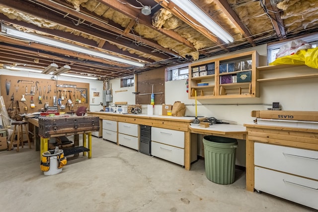 basement featuring a workshop area