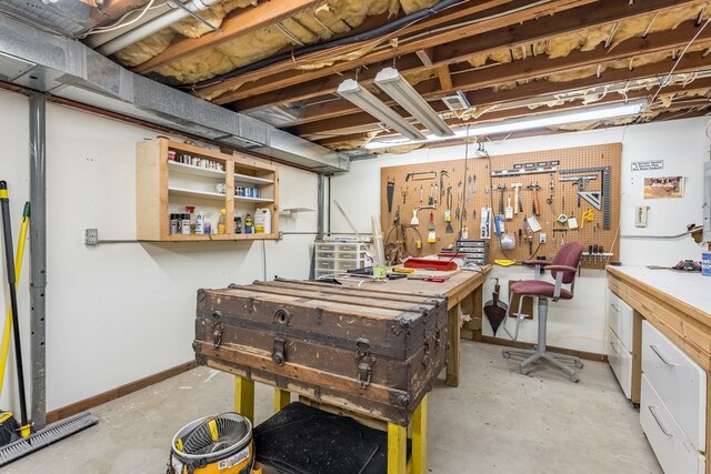 basement featuring a workshop area