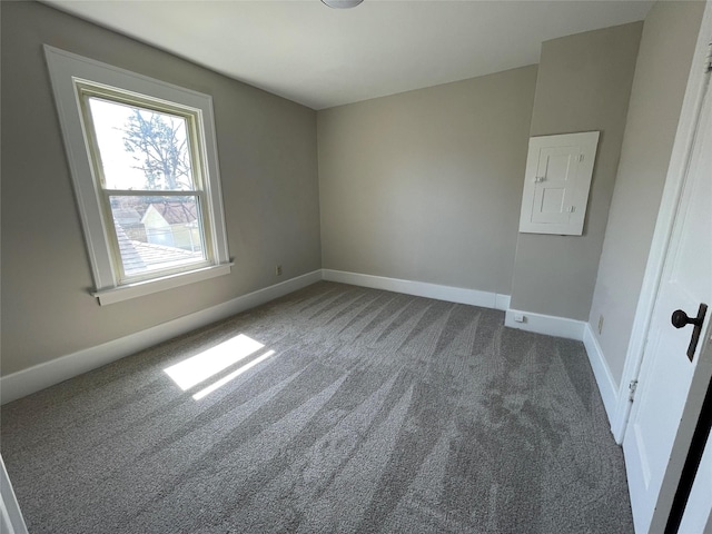 carpeted empty room featuring electric panel