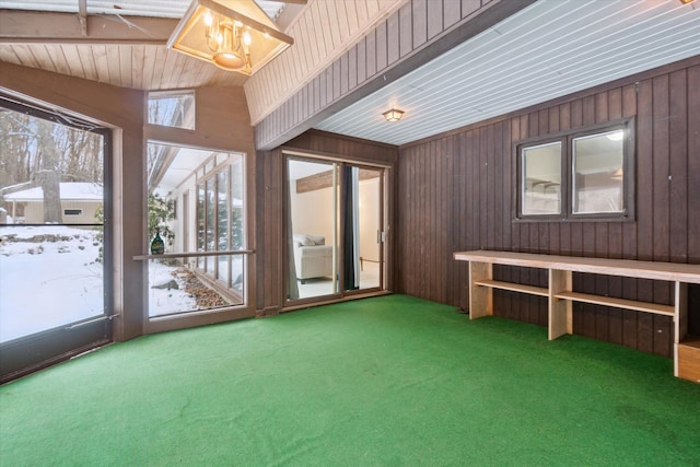 interior space featuring vaulted ceiling