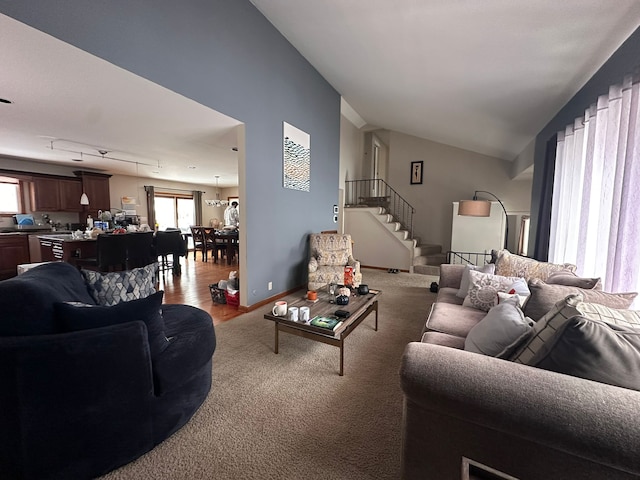 living room with vaulted ceiling