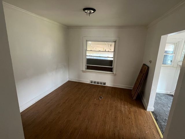 spare room featuring a wealth of natural light, dark hardwood / wood-style flooring, and crown molding