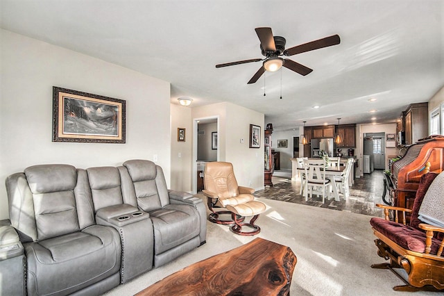 living room with ceiling fan