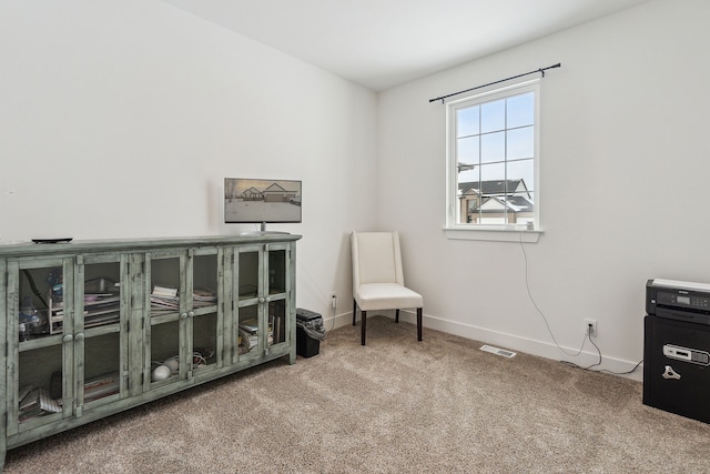 living area featuring carpet