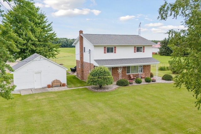 view of front of house with a front yard and a porch