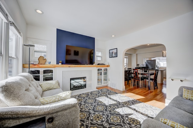 living room with plenty of natural light and light hardwood / wood-style floors