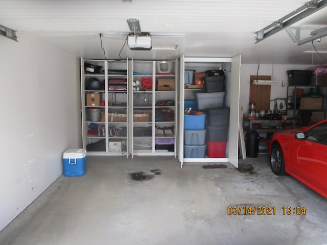 garage with a garage door opener