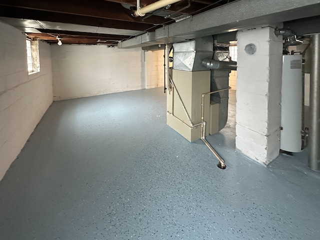 basement featuring water heater