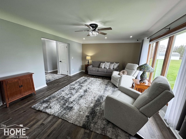 200 Elmwood Dr, Corunna, MI 48817 - living area with a ceiling fan, baseboards, recessed lighting, and dark wood-type flooring