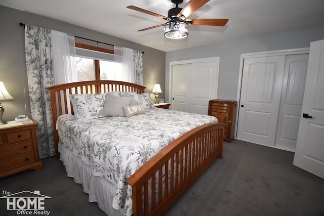 200 Elmwood Dr, Corunna, MI 48817 - bedroom with carpet flooring, a ceiling fan, and multiple closets