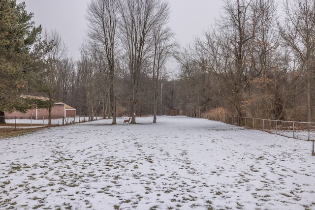 view of yard layered in snow