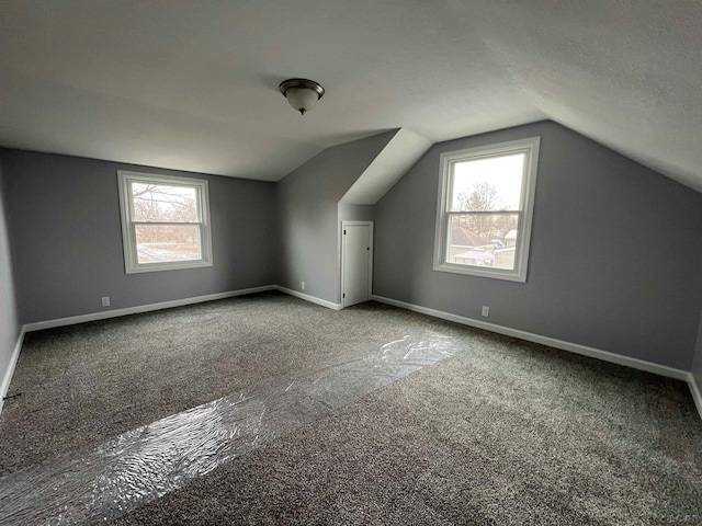 additional living space with plenty of natural light, carpet flooring, and lofted ceiling