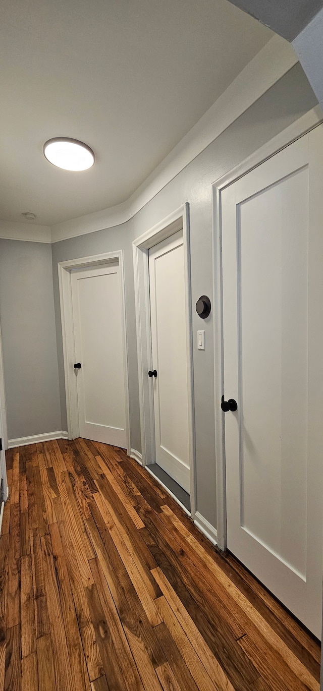 corridor with dark hardwood / wood-style floors