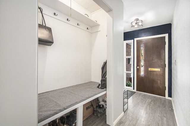 mudroom with hardwood / wood-style flooring