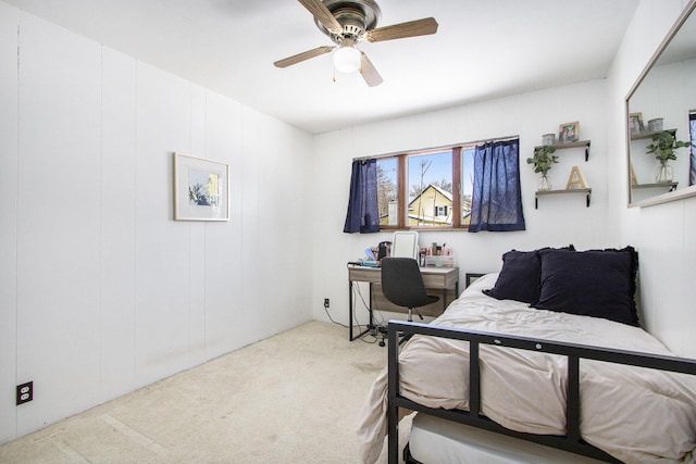 bedroom featuring carpet and ceiling fan