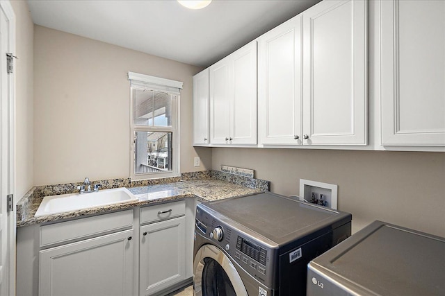 laundry room featuring cabinets, sink, and washer hookup