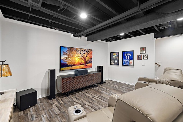 living room with dark hardwood / wood-style floors