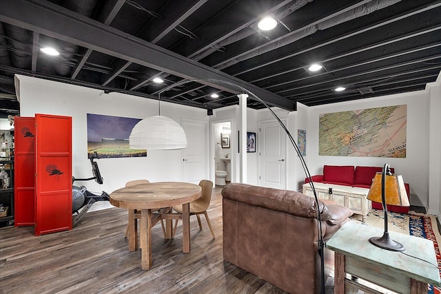 living room with dark hardwood / wood-style floors