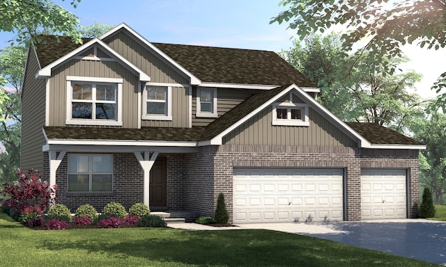 11964 Timber Ct, Bruce, MI 48065 - craftsman house with a garage, brick siding, a front lawn, concrete driveway, and a shingled roof