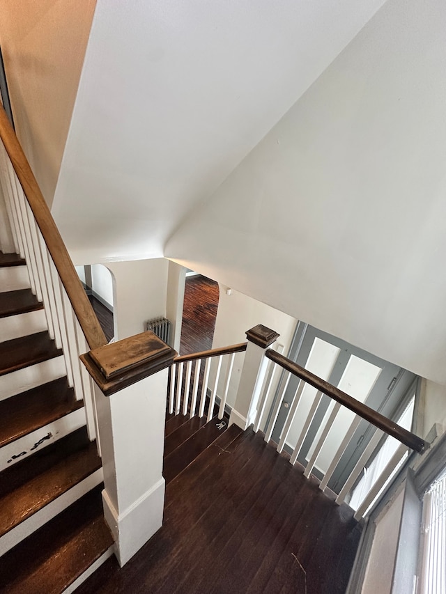 staircase featuring wood-type flooring