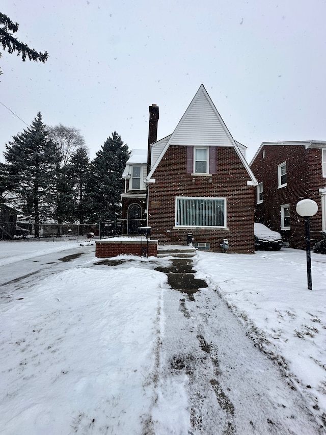 view of snow covered property