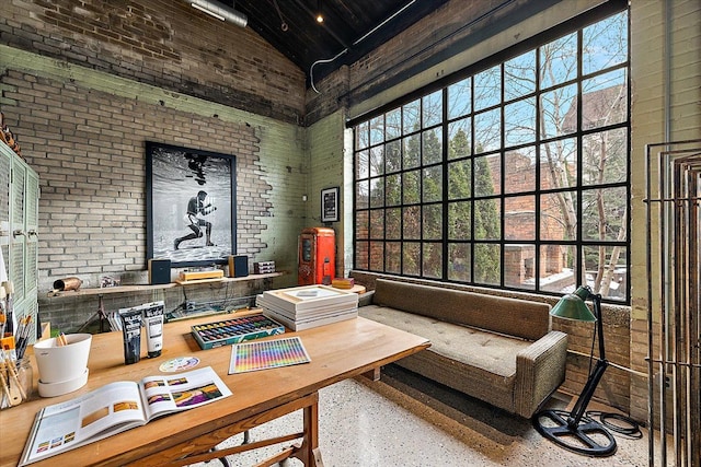 interior space with high vaulted ceiling