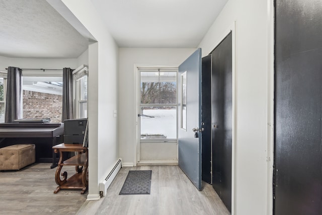 bathroom with hardwood / wood-style flooring and a baseboard heating unit