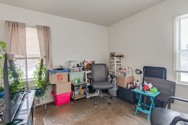 view of carpeted office space