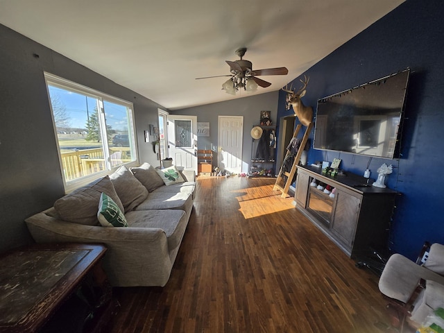 7412 N Webster Rd, Mount Morris, MI 48458 - living room featuring lofted ceiling, wood finished floors, and a ceiling fan