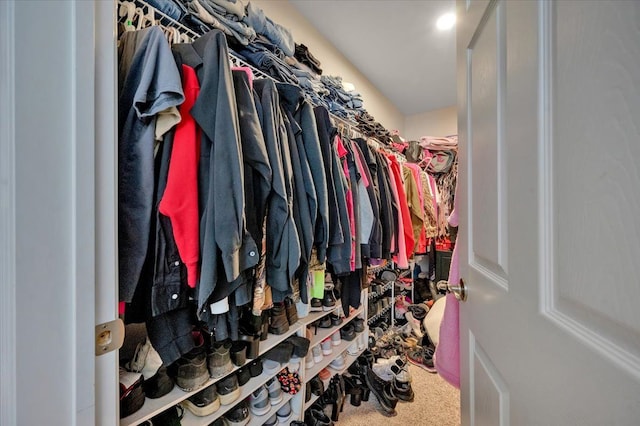 walk in closet featuring carpet floors