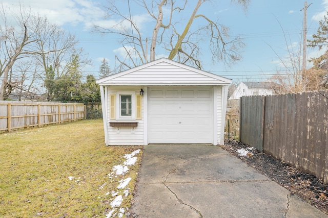 garage with a lawn