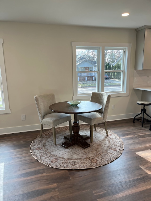 dining space featuring dark wood-type flooring