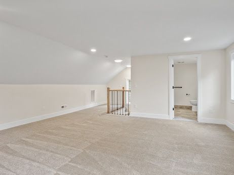 additional living space featuring lofted ceiling and light colored carpet