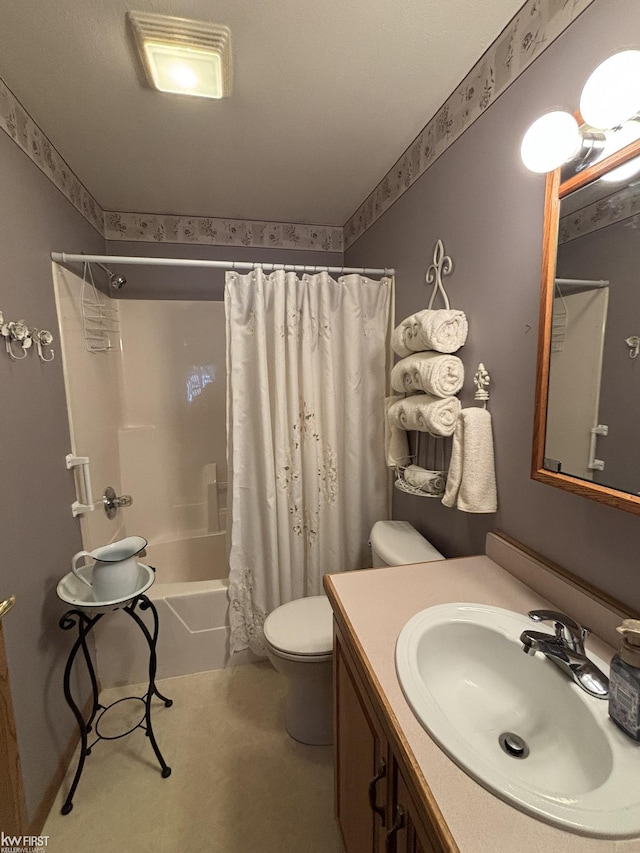 full bathroom featuring vanity, toilet, and shower / tub combo