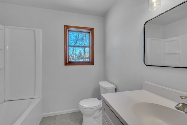 full bathroom with vanity, shower / bathing tub combination, tile patterned floors, and toilet