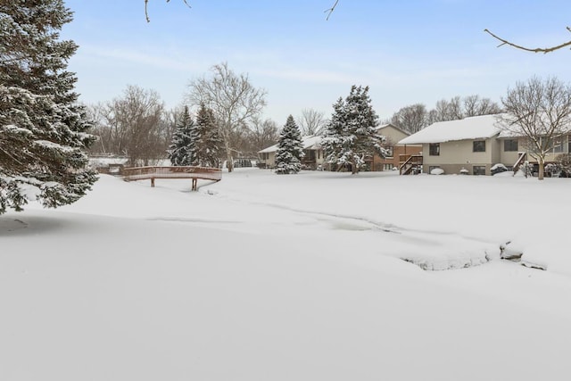 view of yard covered in snow