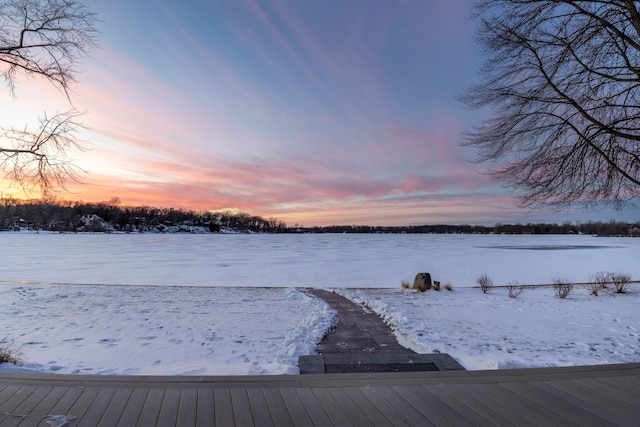 view of yard layered in snow