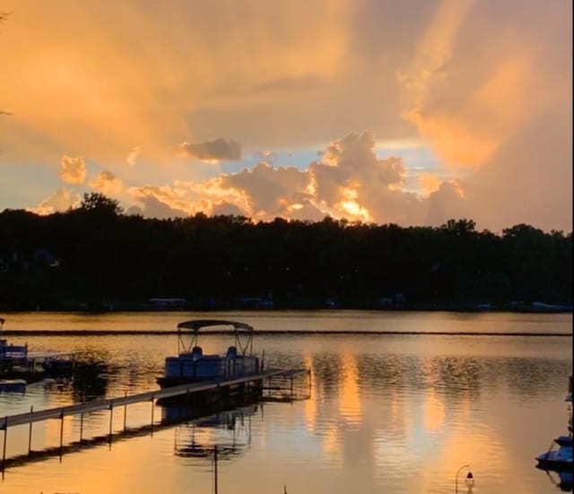 water view featuring a dock