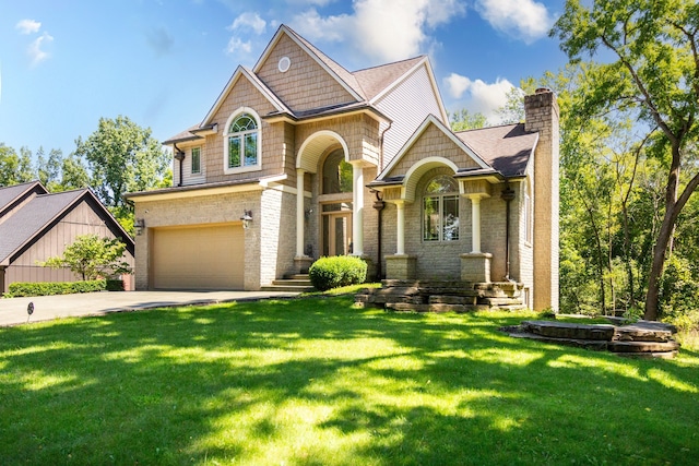 view of front of house with a garage and a front yard