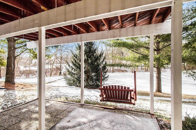 view of snow covered patio