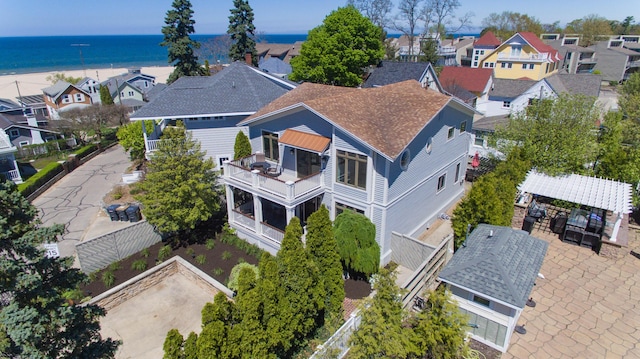 aerial view featuring a water view