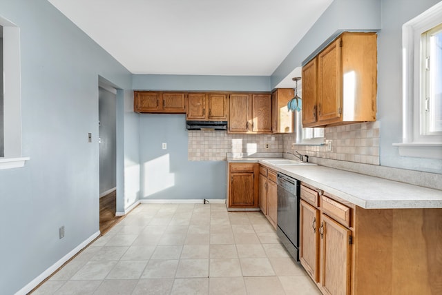 kitchen with plenty of natural light, dishwasher, sink, and backsplash